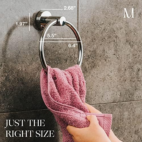 Marmolux Acc Chrome Towel Ring - Hand Towel Holder for Bathroom Wall - Simple Round Towel Hanger for Bathroom - Heavy Du