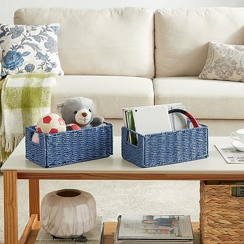 Vagusicc Wicker Storage Basket, Set of 2 Hand-Woven Paper Rope Wicker Basket, Small Storage Baskets for Organizing Toile