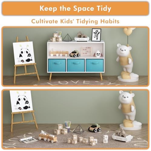 Kids Bookcase with Collapsible Fabric Drawers, Children's Book Display,Toy Storage Cabinet Organizer Book Shelf for Kids