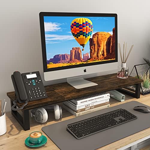 YAOHUOO Dual Monitor Stand Riser, 39Inch Large Monitor Stands for 2 Monitors, Computer Monitor Stand, Wooden Desktop Ora