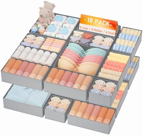 DIMJ Drawer Organizer Clothes Storage - 18 Pack Baby Dresser Organizer for Nursery, Foldable Closet Drawer Organizer Bins for Bedroom Organization, Fabric Storage Dividers for Socks, Underwears, Bras