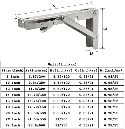 12 Inch Folding Shelf Brackets, 2 Pack Stainless Steel Heavy Duty L Bracket