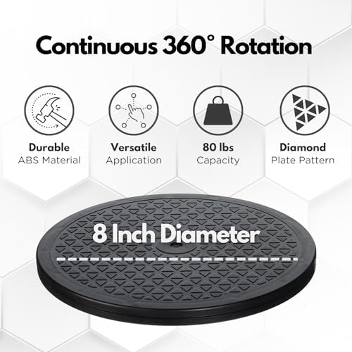 LapWorks 8 inch Heavy-Duty Swivel Base - 0.8" Profile, Supports 80lbs - 360˚ Rotating Turntable and Lazy Susan Stand for
