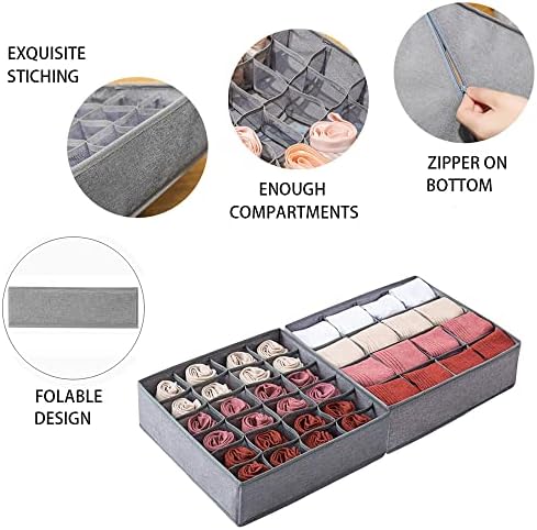 Kaxich Bra Underwear Drawer Organisers, Collapsible Closet Dividers Wardrobe Storage Organiser Foldable Underwear Organi