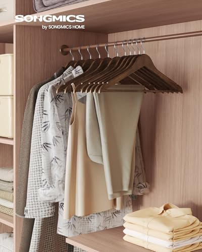 SONGMICS Wooden Hangers, 30 Pack, Basic Wood Clothes Hangers, Space Saving