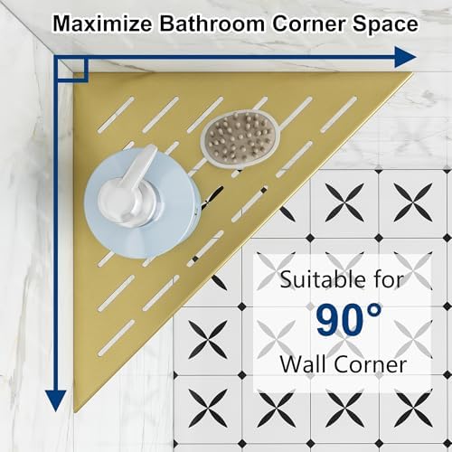 Qeke 12" Corner Shower Shelves 304 Stainless Steel, Brushed Golden, 2 Pack