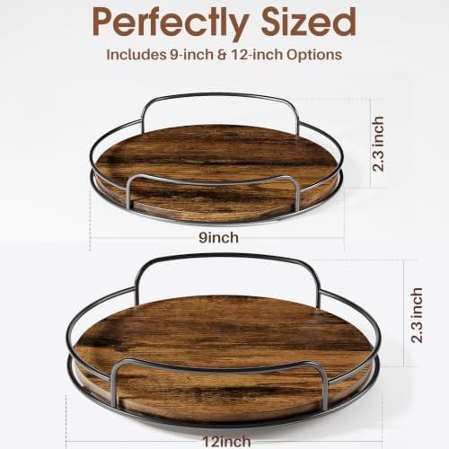 LAMU 2 Pack 9'' 12'' Lazy Susan Turntable Organizer for Table Top Cabinet, Wooden Lazy Susan for Kitchen, Pantry, Counte