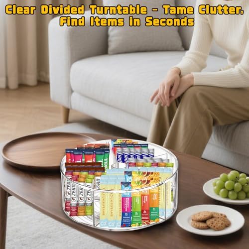 Clear Acrylic Drink Packet Organizer 11.7" x 11.7" x 4.5", 360° Rotating Carousel Lazy Susan Storage Bins Turntable 5-Co