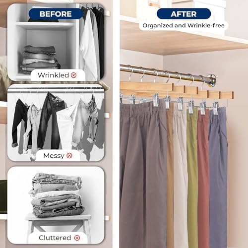SereneLife Skirt and Pant Hanger, Premium Wooden, Natural, 20 Pack