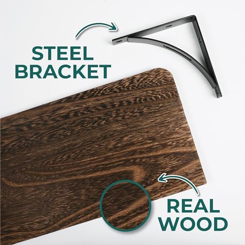 Willowy Reinforced Steel Bracket Rustic Brown Shelves - Easy to Install, Template and Video Included - Deep Large Wall S