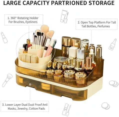 Makeup Organizer Countertop with Dual Drawers