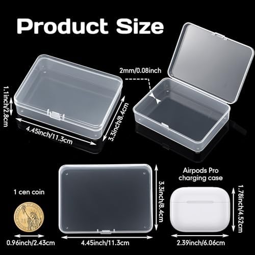 SATINIOR 300 Packs Clear Small Plastic Containers 4.45 X 3.3 X 1.18 Inches Transparent Storage Box with Hinged Lid in Bu