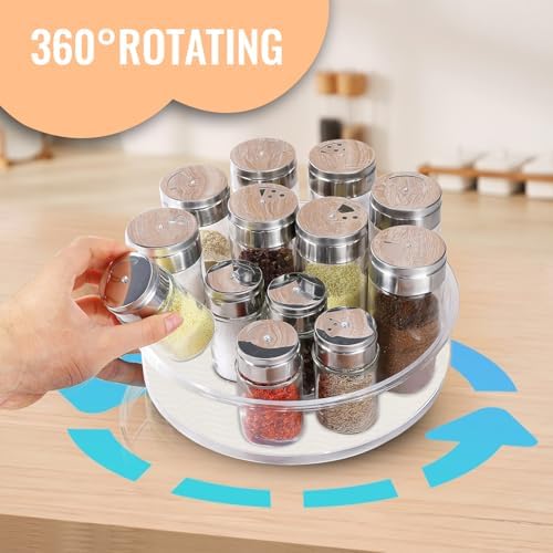 2 Pack Lazy Susan Organizer for Cabinet：Lazy Susan Turntable (8 Inch) with Non-Slip Mat and Handles,Turntable Rack for K