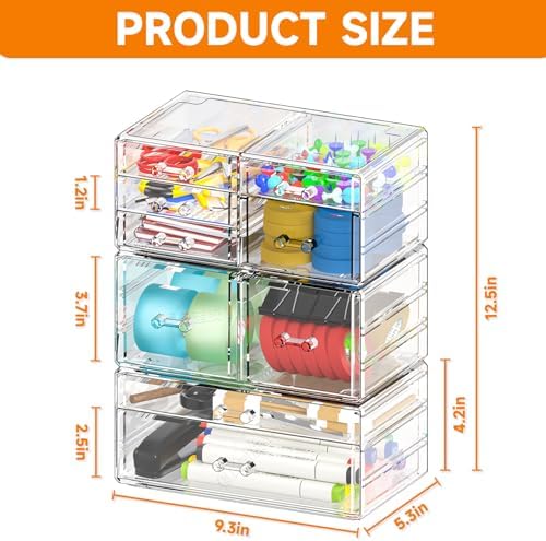 Cq acrylic Clear Stackable Storage Drawers,Plastic Makeup Organizer and Bathroom Storage Bins WIth 9 Drawers For Make up