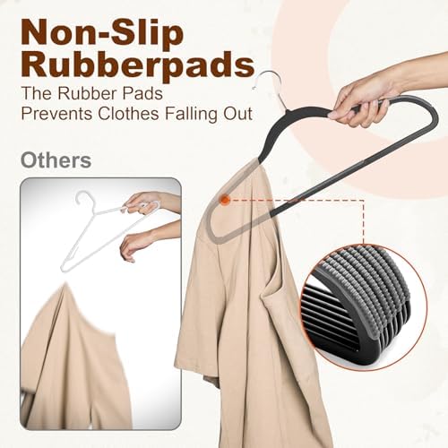 HOUSE DAY Non Slip Plastic Clothes Hangers 60 Pack with Rubber Pads, Black