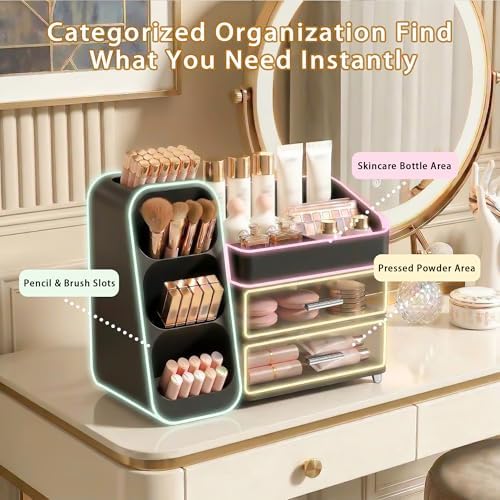 Large Capacity Makeup Organizer Countertop with Makeup Brush Holder for Vanity, Thickened Material, Bathroom Countertop 