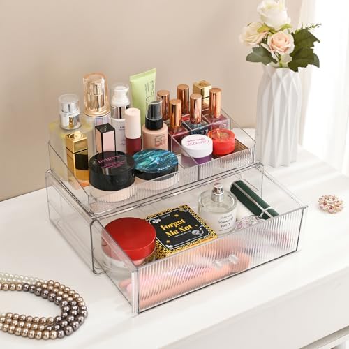 ZHIAIstackable storage drawer, transparent acrylic storage box, cosmetics and beauty product storage organizer, suitable