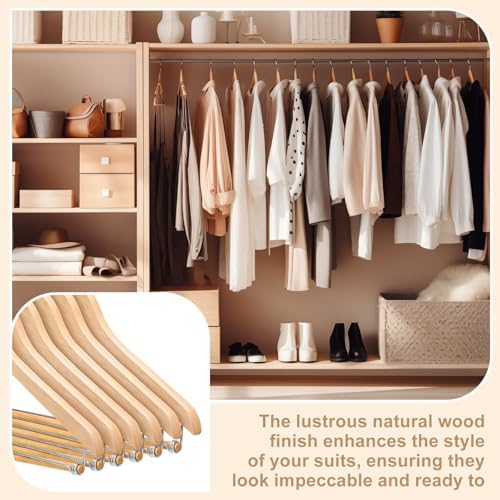 Kathfly 6 Pcs Wooden Suit Hangers with Locking Bar 360° Hook Holds 20lbs