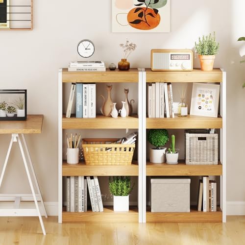 Giantex 4-Tier Bookshelf, Wooden Bookcase with Dual Anti-Tipping Kits, Freestanding Shelving Unit, Modern Storage Organi