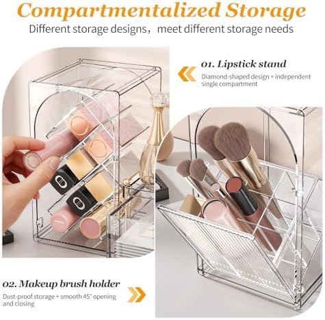 INVSSENE Stackable Makeup Organizer Countertop, Storage Perfume Skincare Cosmetic Lipstick Face Mask Makeup Brush Palett