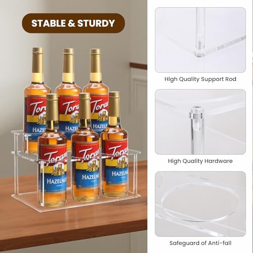 IEEK Coffee Syrup Rack Organizer 2-Tier 6 Syrup Bottles Holder Stand for Coffee Bar,Clear Acrylic Bottle Storage Shelf W