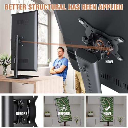 Single Monitor Stand Freestanding 27-43 Inch Monitor Arm Curved Screen Monitor Mount Tempered Glass Base Adjustable Moti
