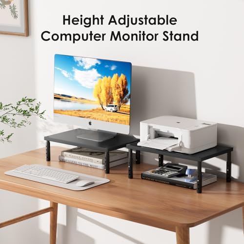 ECOLOVI Adjustable Wood Computer Monitor Stand Riser, Office Desk Organizer and Accessories for Monitor, Laptop, PC, Pri