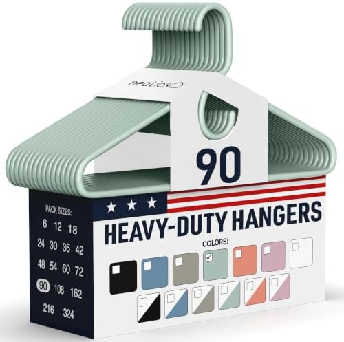 Heavy Duty Clothes Hangers 90 Pack – Made in the USA – 8lb Capacity Plastic Hangers for Adult Clothing – Durable for Pants, Coats, Jackets, or Jeans – Mint
