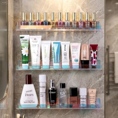 4 Pack 15 Inch Iridescent Acrylic Floating Wall Shelves, Rainbow Shelves