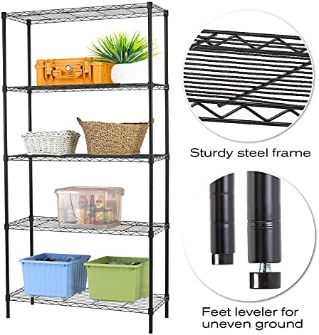 HCY 5-Tier Storage Shelf Heavy Duty Shelving Unit NSF Height Adjustable Metal Storage Rack for Laundry Bathroom Kitchen 