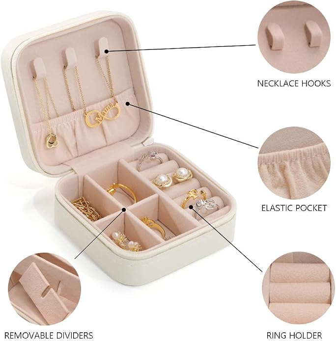 Bridesmaid Gifts Jewelry Box Personalized Small Jewelry Travel Case Custom PU Leather Portable Bridesmaid Proposal Boxes Mini Jewellery Organizer Storage Earrings Rings Necklaces for Women Girls-Pink