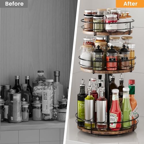 3 Tier Lazy Susan Spice Rack Organizer 360° Rotating, Black
