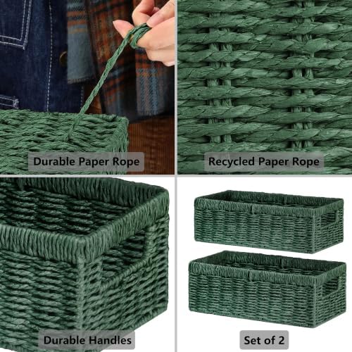 Vagusicc Wicker Storage Basket, Set of 2 Hand-Woven Paper Rope Wicker Baskets for Organizing Decor Storage Bins for Coun