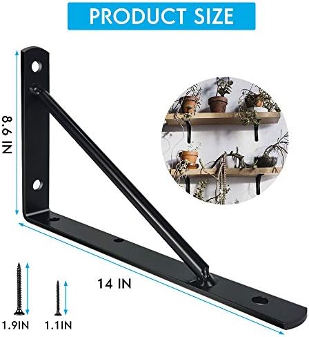 Shelf Brackets 14 Inch Heavy Duty Metal Shelf Holders, Industrial Rustic Farmhouse Iron Floating Shelf Bracket for Open 
