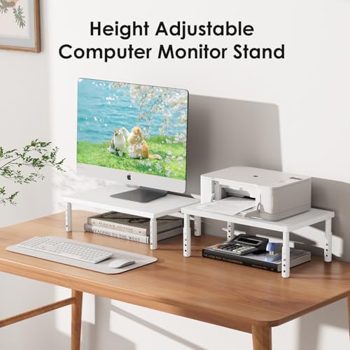 ECOLOVI Adjustable Wood Computer Monitor Stand Riser, Office Desk Organizer and Accessories for Monitor, Laptop, PC, Pri