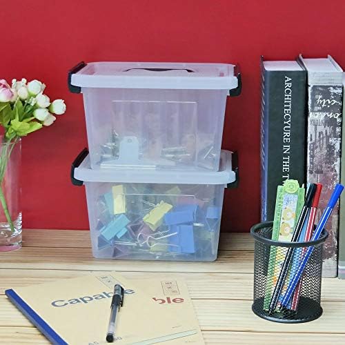 Idomy 6-Pack Tiny Clear Latch Boxes with Handle, 2.5 Quart Storage Bin