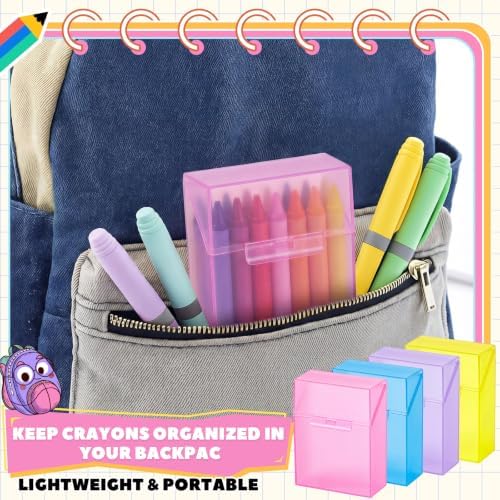 Clabby 4 Pcs Clear Plastic Crayon Boxes Hold 24 Count, Pastel