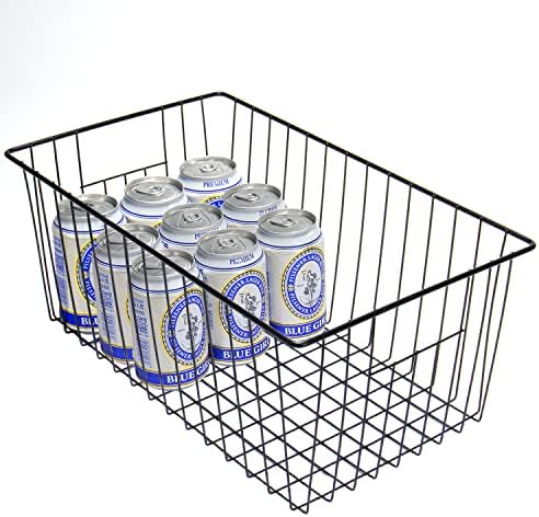 16inch Freezer Wire Storage Organizer Baskets, Household Refrigerator Bin with Built-in Handles for Cabinet, Pantry, Clo