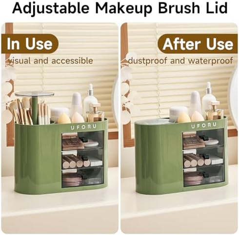 UFORU Makeup Organizer Countertop with Pop-Up Brush Holder for Vanity
