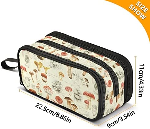 Fisyme Vintage Mushrooms Pencil Case Large Capacity Pen Box Makeup Pouch Holder Organizer Stationery Bag for School Office College Traval Adults