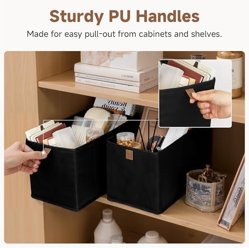 StorageWorks Narrow Storage Bins for Closet Shelves, Black, 2-Pack