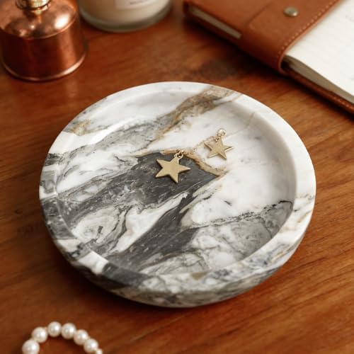DUANYAN 5.5" Marble Jewelry Tray for Vanity, Small Marble Trinket Dish Tray