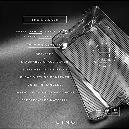BINO | Stackable Storage Bins, Medium - 4 Pack THE STACKER COLLECTION Clear Plastic Built-In Handles BPA-Free Containers
