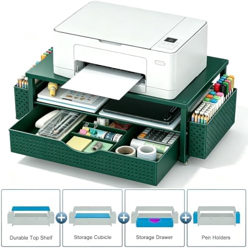 Spacrea Computer Monitor Stand with Drawer and 2 Pen Holders, Green