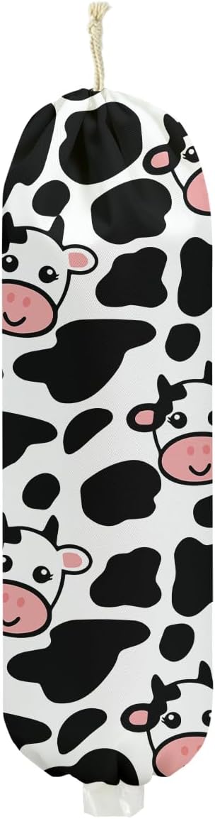 Cow Plastic Bag Holder, Grocery Bag Holder, Cute Cow Gifts for Women Mom | Wall Mount Plastic Bag Holders for Grocery Bags, Cows Washable Grocery Bags Storage Dispenser for Home Kitchen Pantry Decor