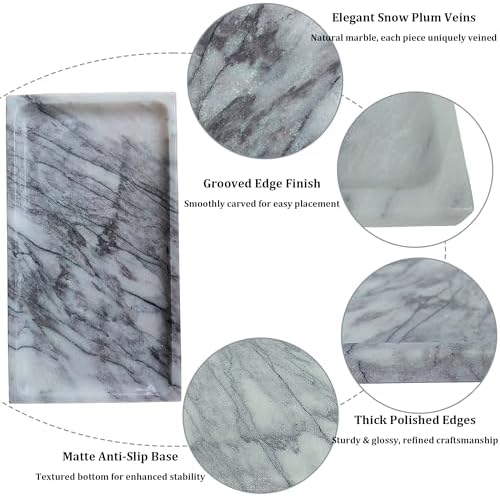 White Marble Vanity Tray – 10.63"x5.91" Rectangular Natural Stone Organizer for Bathroom Perfume Makeup Jewelry Dresser 