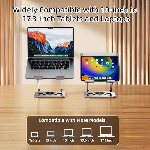 Laptop Stand for Desk, Adjustable Metal Foldable Laptop Riser with 360° Rotation & Football Vent Pattern, Ergonomic Comp