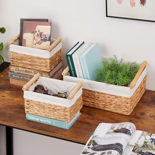 Vagusicc Wicker Storage Basket, 3-Packs Water Hyacinth Storage Baskets for Organizing, Large Cube Storage Organizer Bask