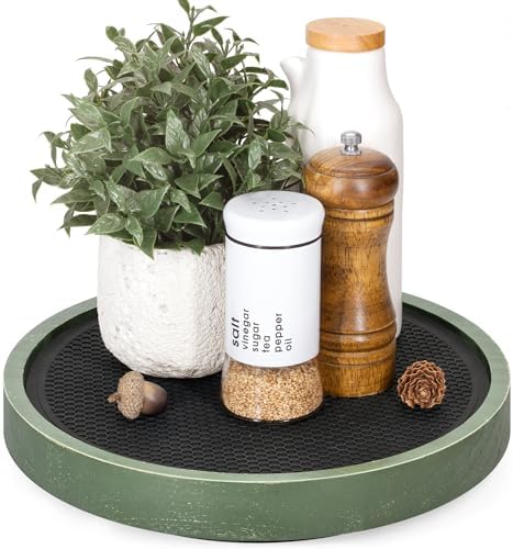 EOSAHR Non-Skid Wood Lazy Susan, Rotating Tray Organizer for Kitchen, Green