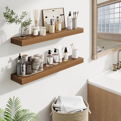 Fun Memories Bathroom Shelves 32 Inch Long Set of 2, Floating Shelves for Wall with Invisible Brackets, for Bedroom, Liv